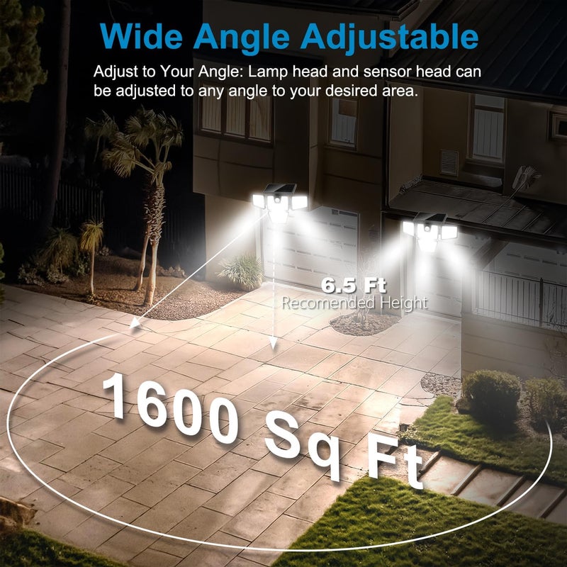 AmeriTop Solar Lights Outdoor, 2 Pack LED High Brightness Cordless Solar Motion Sensor Lights; 4 Adjustable Heads, 320° Wide Angle Illumination, IP65 Waterproof, Security LED Wall Light(Daylight) - Image 3